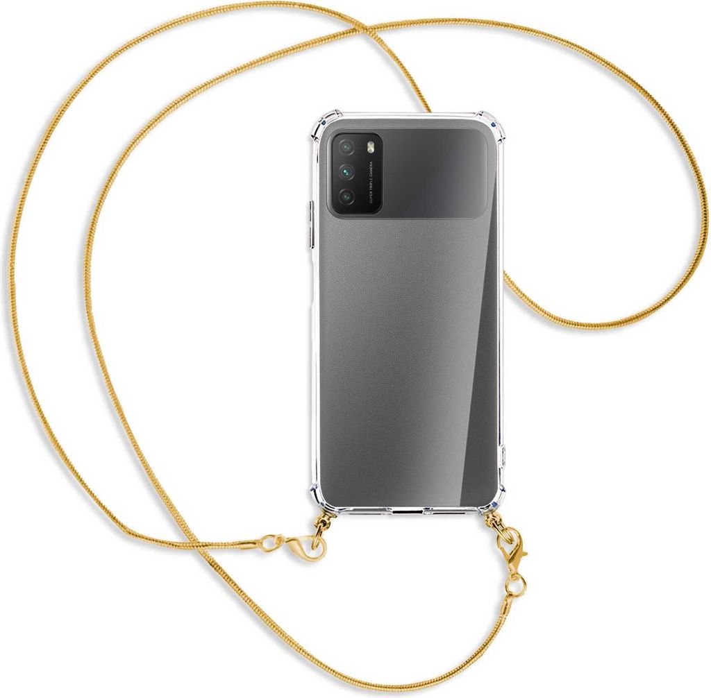 Handykette Backcover-Schutzhülle mit Band (Metall goldfarben) für Xiaomi Poco M3 - goldfarbene Kette Snake