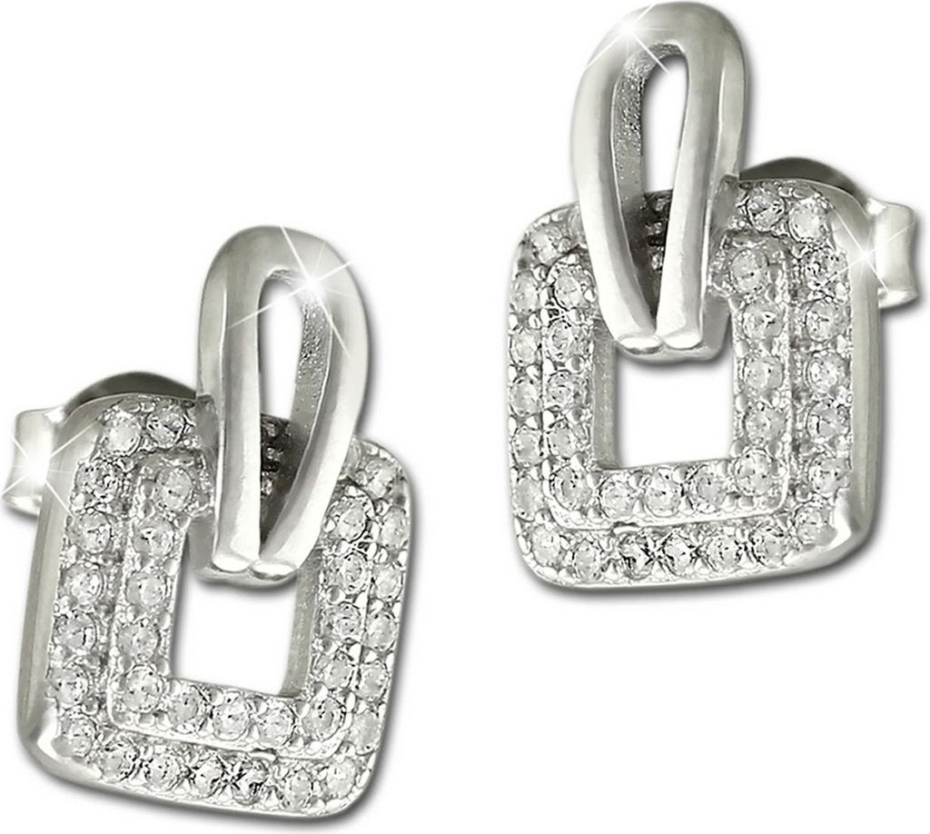 SilberDream Damen Ohrringe Square Zirkonia weiß Ohrstecker 925 Silber D2GSO485W