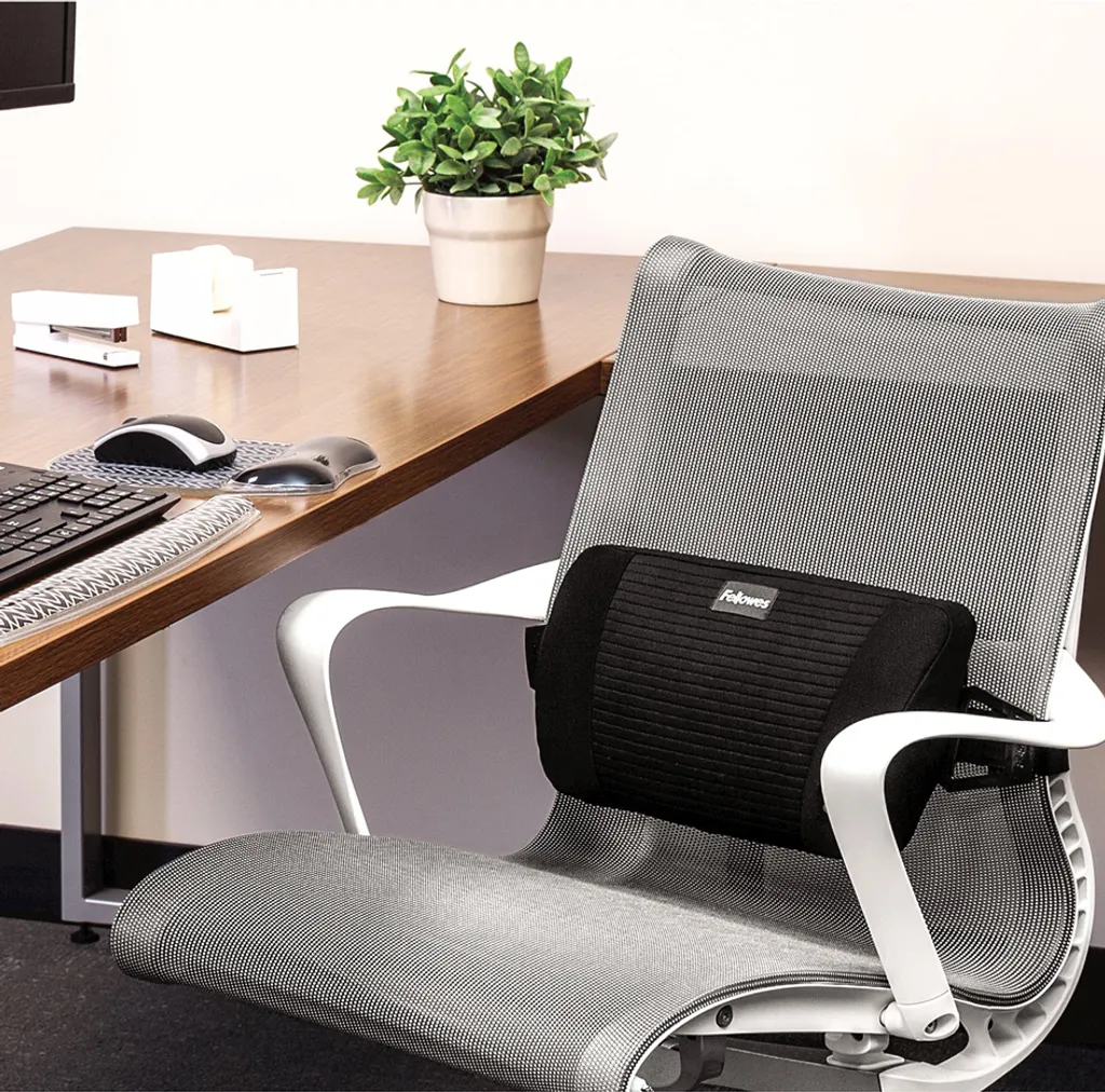 Fellowes PlushTouch Support Lombaire Ergonomique avec Sangle Ajustable Noire