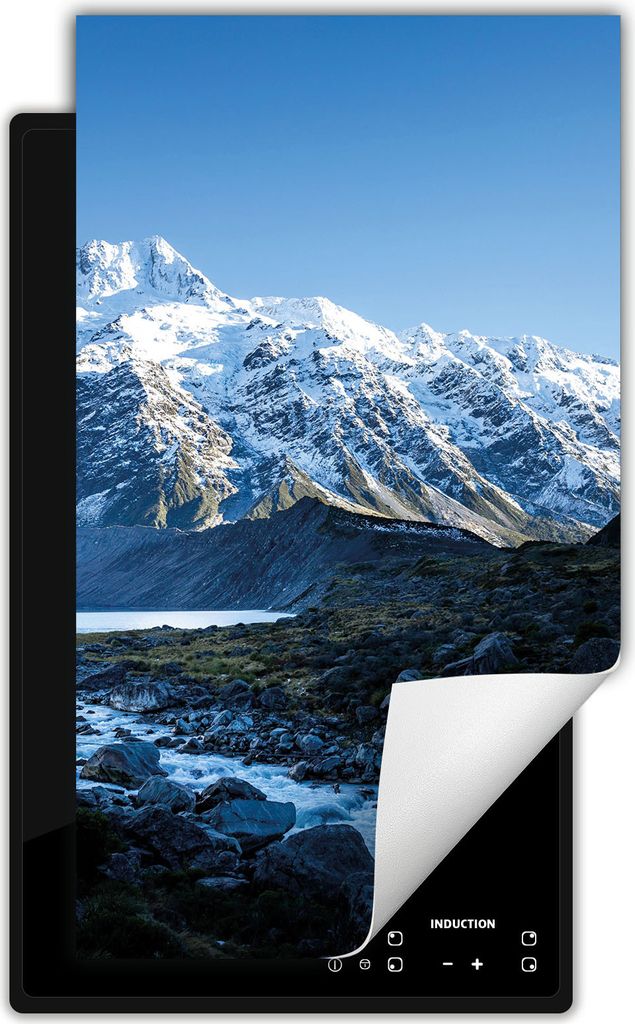 DarHaus Herdabdeckplatte 1 teilig 30x52 cm Anti Rutsch Matte Aufrollbar, Winter - Berge