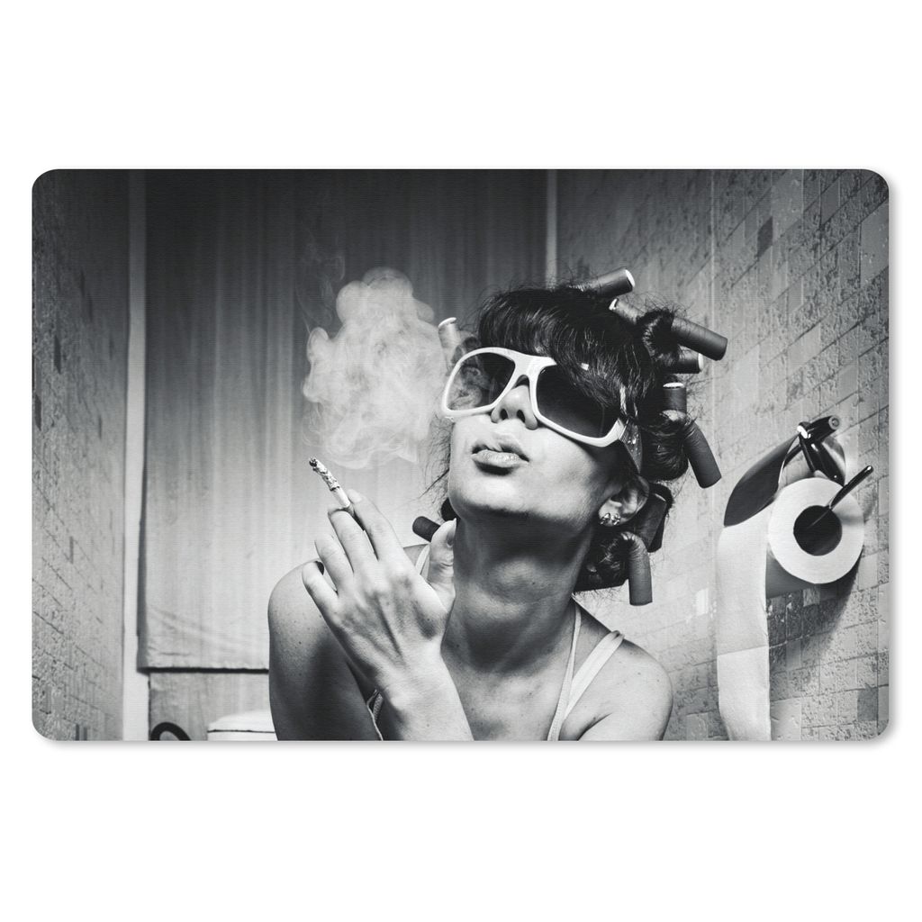 MuchoWow Mauspad Mousepad Frau - Vintage - Lockenwickler - Toilette - Zigarette 27x18 cm - Mousepads - Maus Mat - Pad - Mausunterlage - Büroarti...