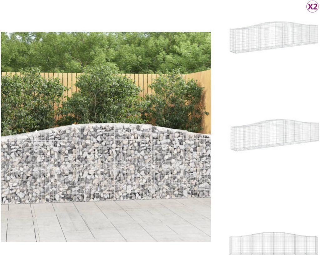 vidaXL Gabionen mit Hochbogen 2 Stk. 400x50x80/100cm Verzinktes Eisen - Blumentöpfe & Pflanzgefäße