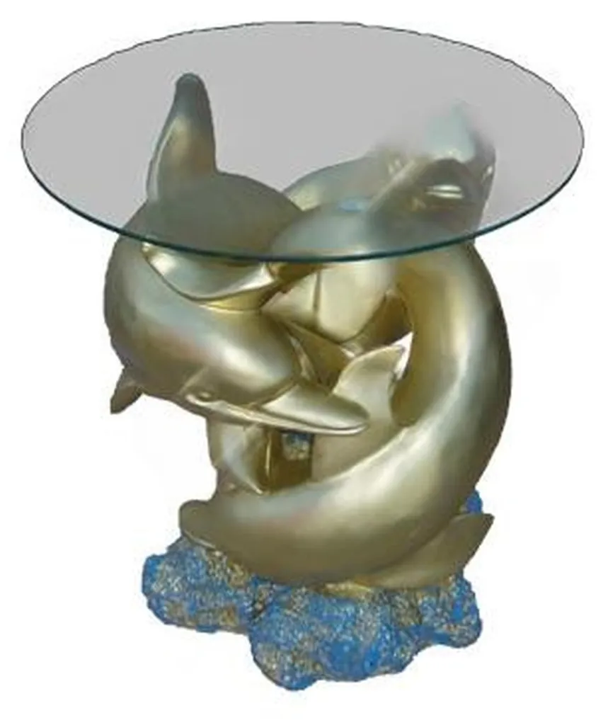 Table Statue Dauphin Verre - Socle Figure Artistique pour Canapé Chic
