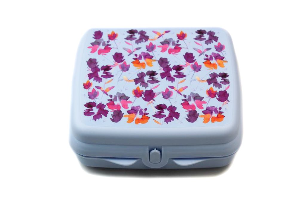 TUPPERWARE To Go Sandwich-Box blau "Blumen" Brotbox Schule Produktbild 