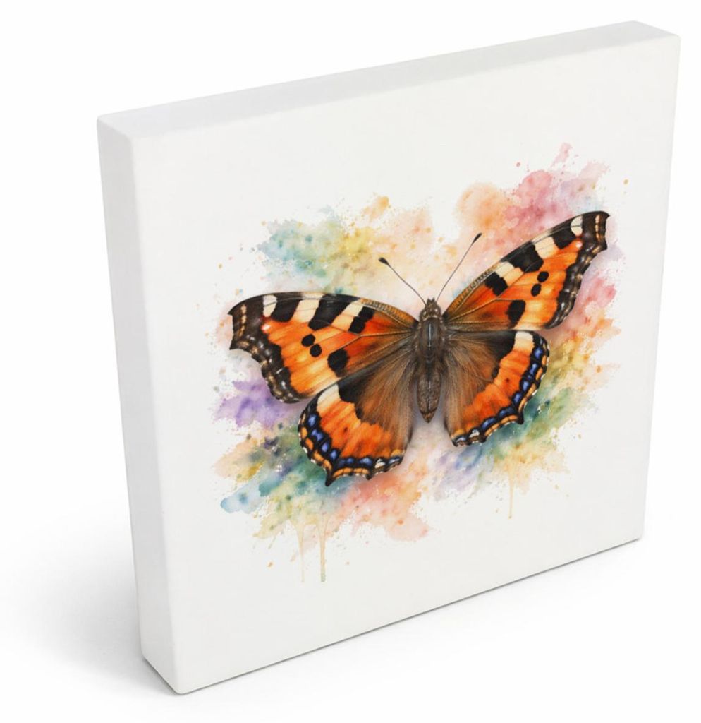 Schmetterlingszauber Kleiner Fuchs Holzbild in 10x10 cm zum Stellen oder