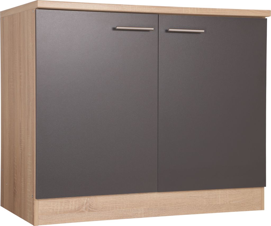 Spülenunterschrank Küchenschrank 100 cm Eiche Sägerau Grau Merle Respekta