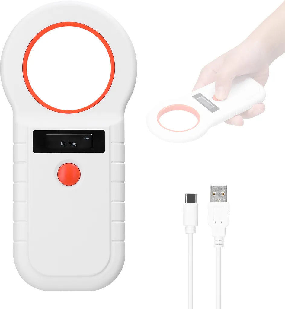 Scanner micropuce animaux FDX-B avec écran OLED et batterie intégrée