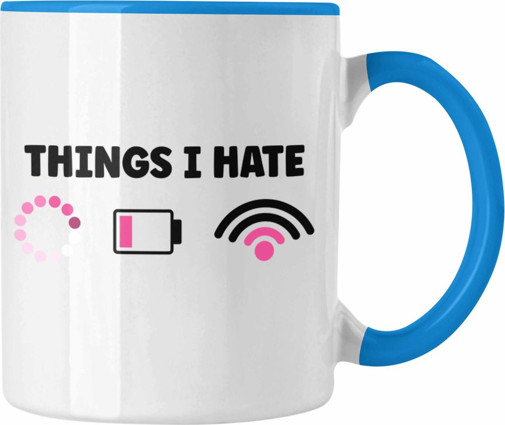 Trendation - Lustige Programmiererin Computer Gaming Geschenk Tasse Things I Hate Kaffeetasse Geschenkidee (Blau)