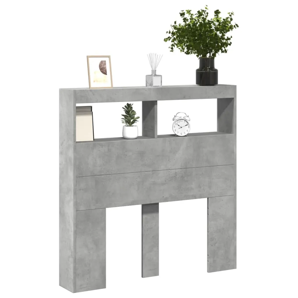 Tête de lit LED Gris Béton : Rangement intégré 100 cm pour chambre rangée