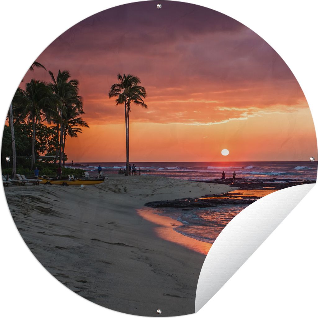 MuchoWow Gartenposter Outdoor-Poster Rund Ein orangefarbener Himmel über dem Pazifischen Ozean in der Nähe des US-Bundesstaates Hawaii Ø 150 c...