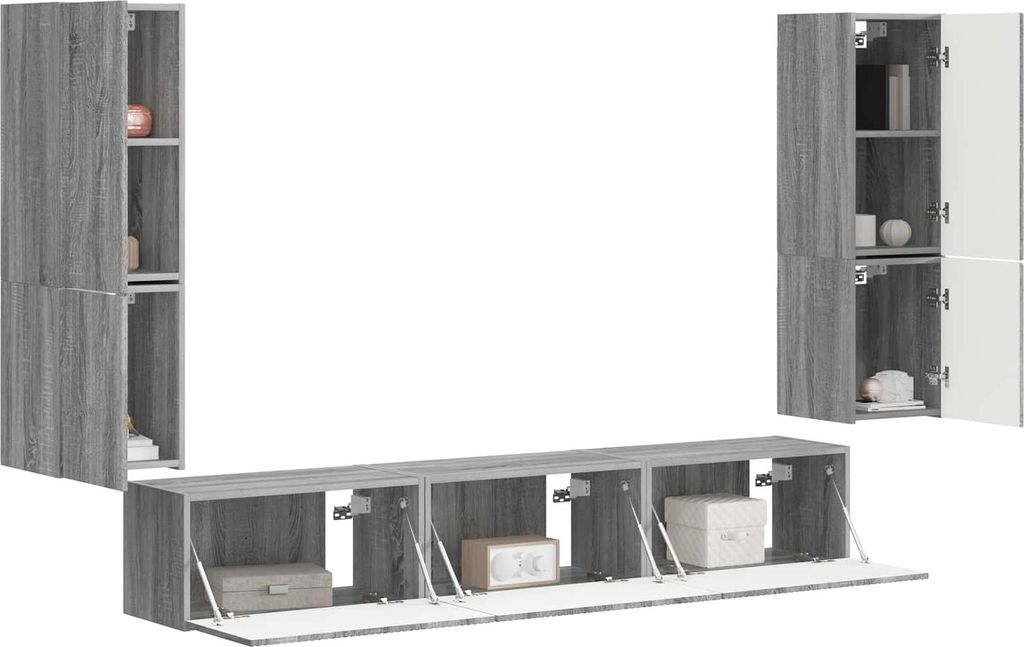Langlebige TV-Schrankset Wandmontiert 4 pcs - Montage erforderlich - Graues Sonoma Holzwerkstoff - Möbel983045 - TV-Schränke