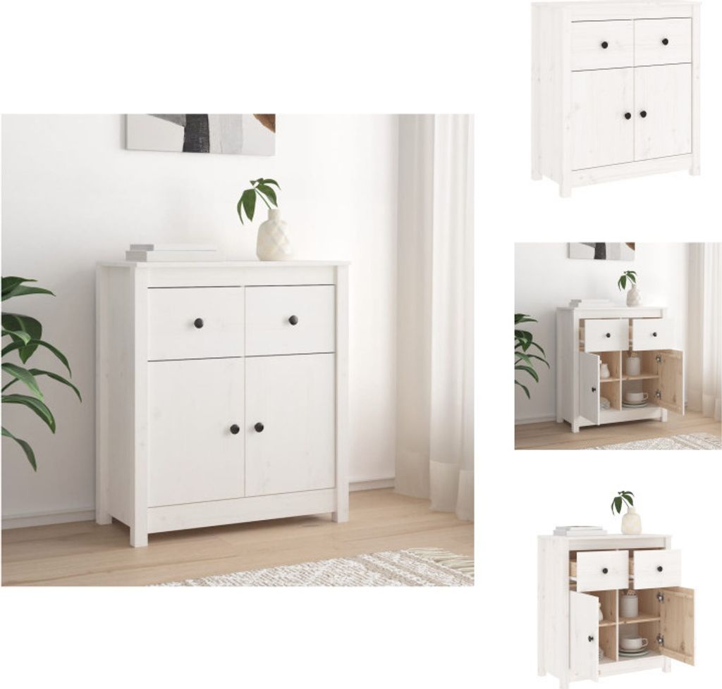 vidaXL Sideboard Weiß 70x35x80 cm Massivholz Kiefer - Sideboards