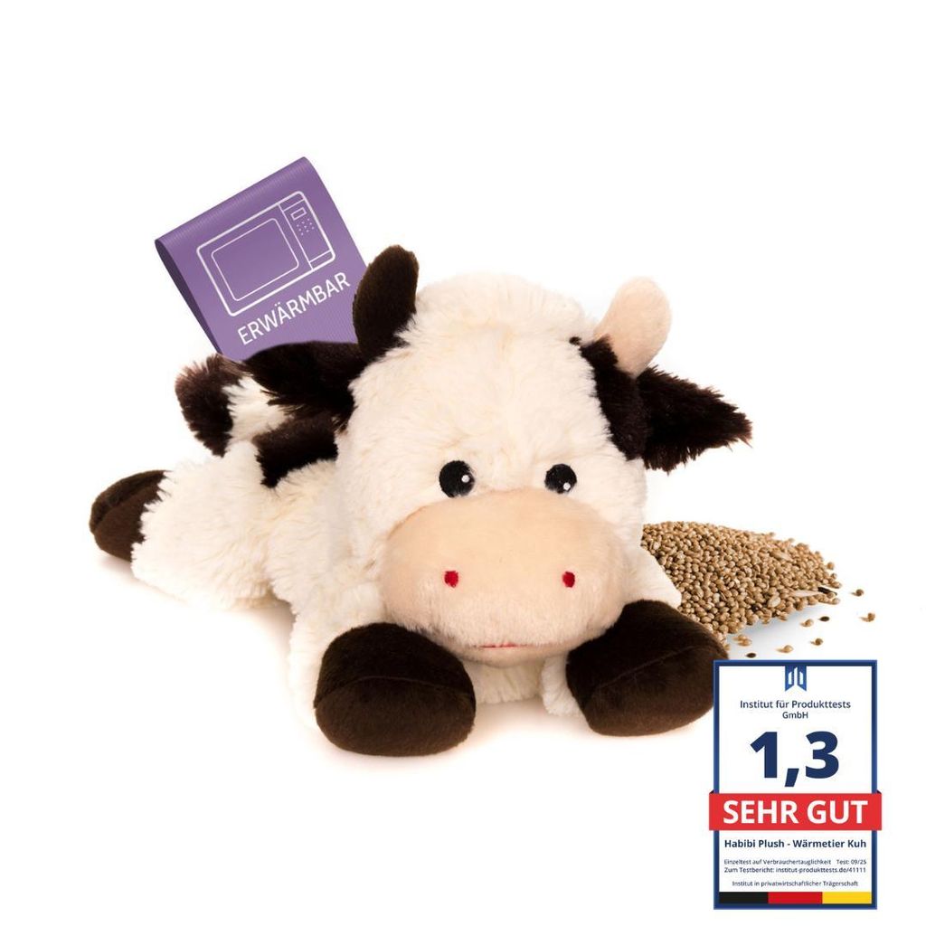 Habibi Plush Classic Wärmetier Kuh liegend Kuscheltier Wärmekissen Wärmflasche