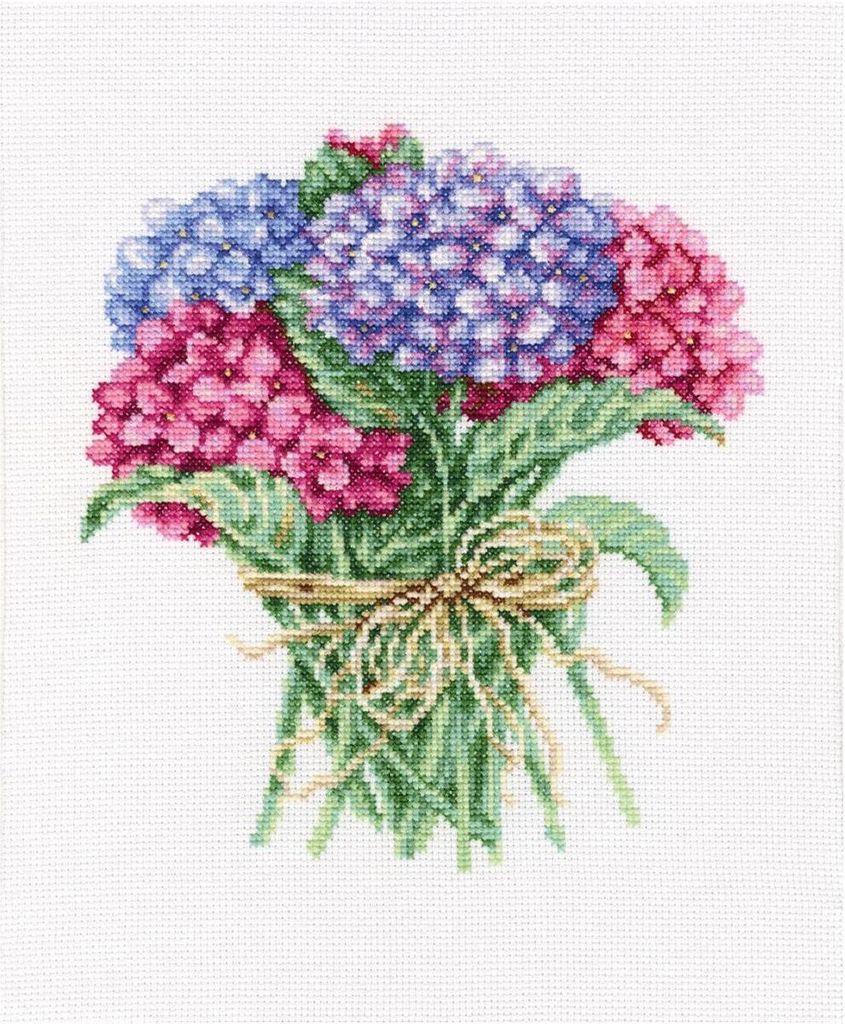 RTO Kreuzstich Set "Hortensienstrauß" M564, Zählmuster, 20x21,5 cm