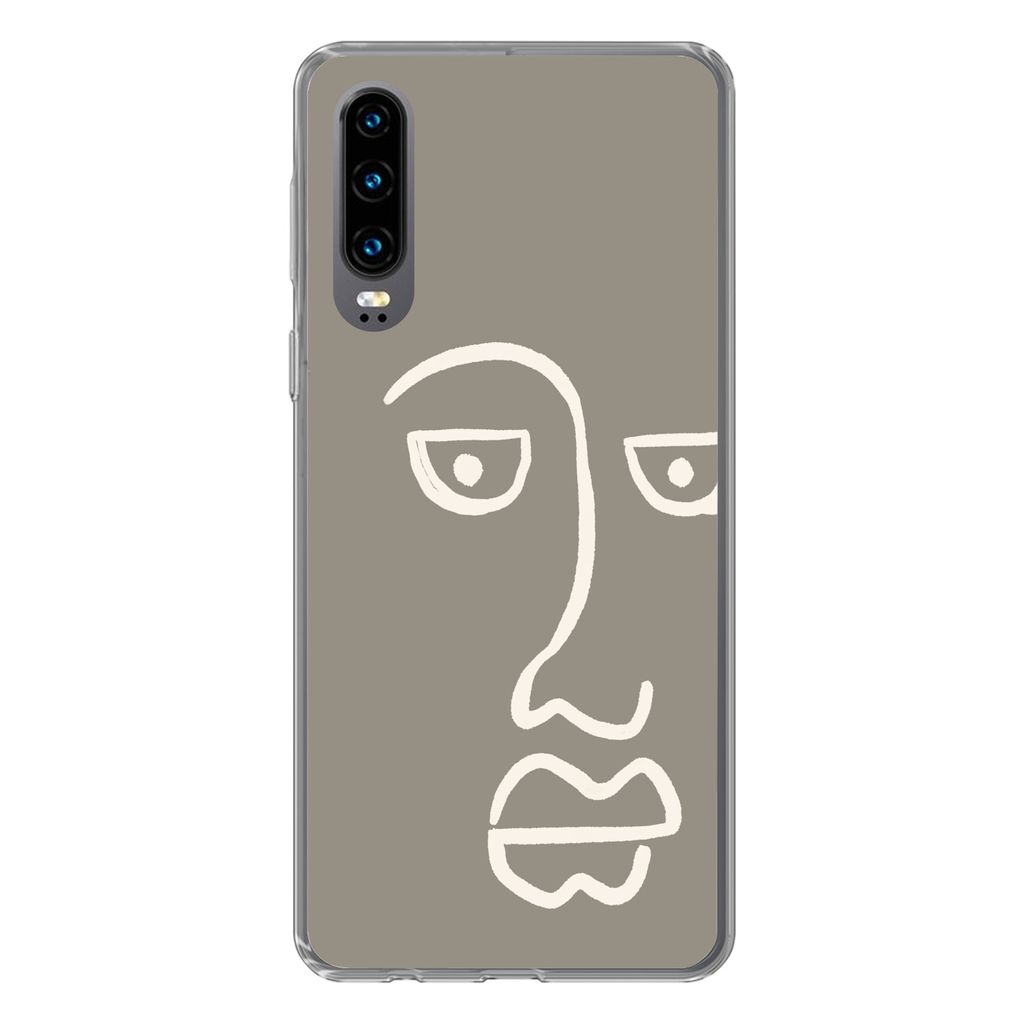 MuchoWow Handyhülle Schutzhülle Hülle für Huawei P30 Gesicht - Abstrakt - Strichzeichnung Silikon Softcase Handy Hülle - Kartenbesitzer