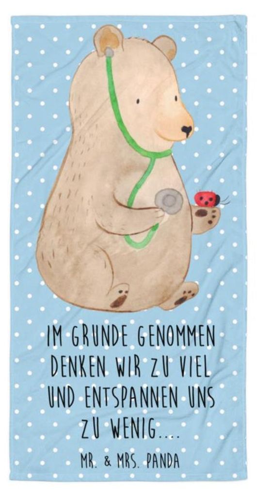 Mr. & Mrs. Panda Strandtuch Bär Arzt - Blau Pastell - Geschenk, Doktorin, Ärztin, Frotteehandtuch, Duschtuch, Teddy, Professor, Duschhandtuch, Ha...