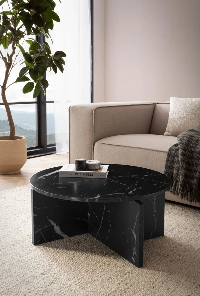 Table basse 70x70x33 cm noire aspect marbre facile d'entretien et stable - 2