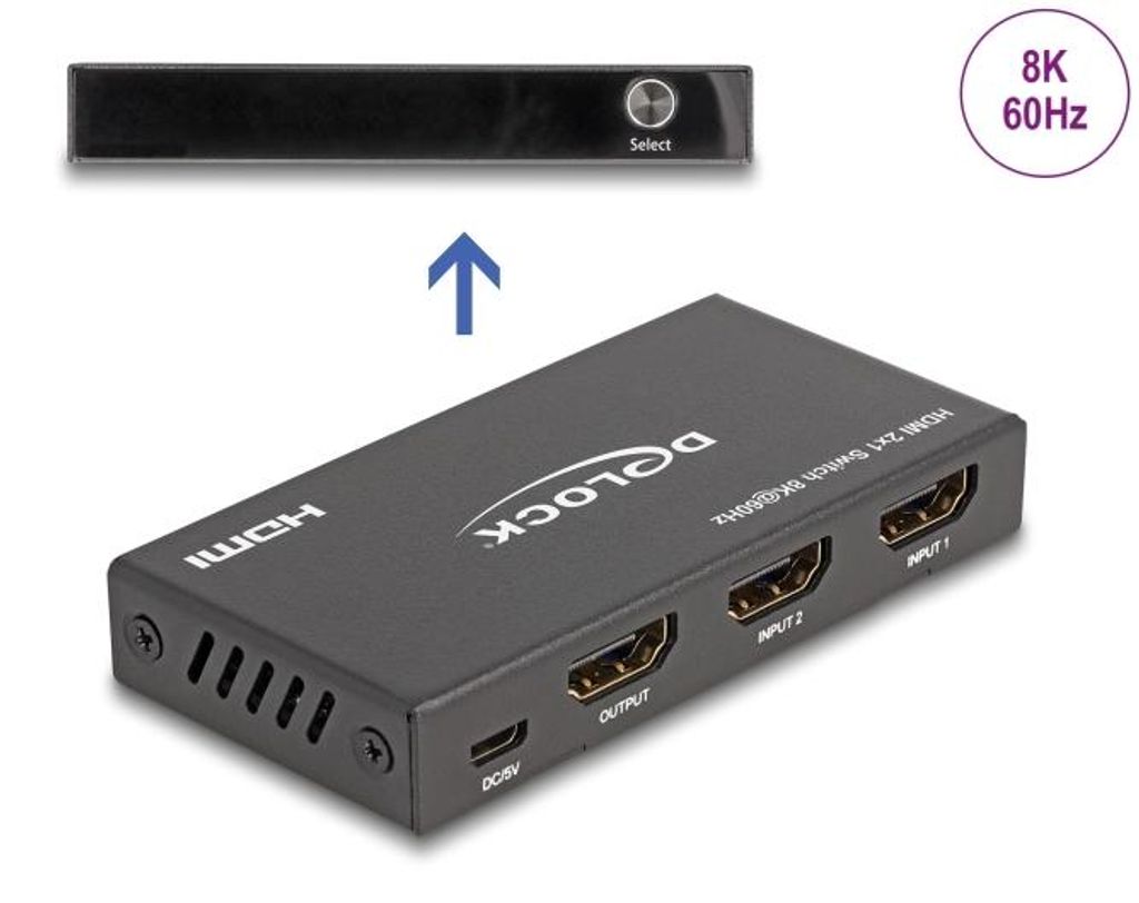 Delock HDMI Switch 2 x HDMI in zu 1 x HDMI out 8K 60 Hz