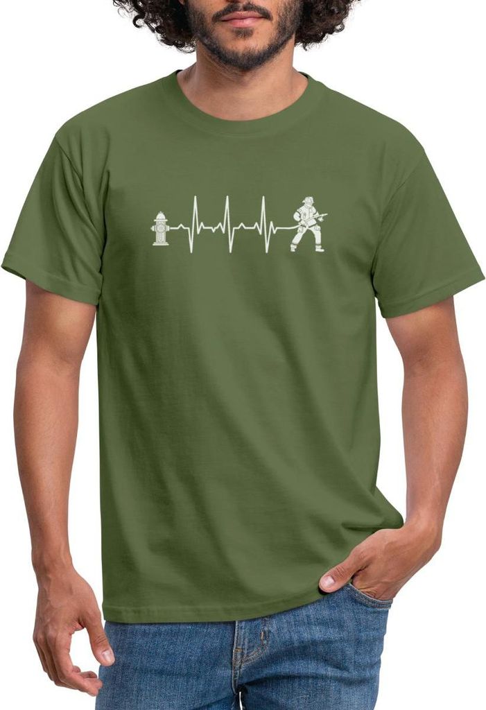 Spreadshirt Feuerwehrmann Feuerwehr Geschenk Herzschlag EKG Hydrant Männer T-Shirt, 3XL, Militärgrün