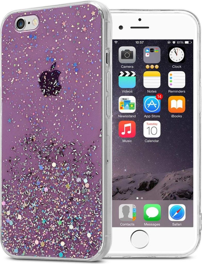 Cadorabo Hülle für Apple iPhone 6 / 6S Schutz Hülle in Lila Handyhülle TPU Etui Glitter Cover Case Glitzer