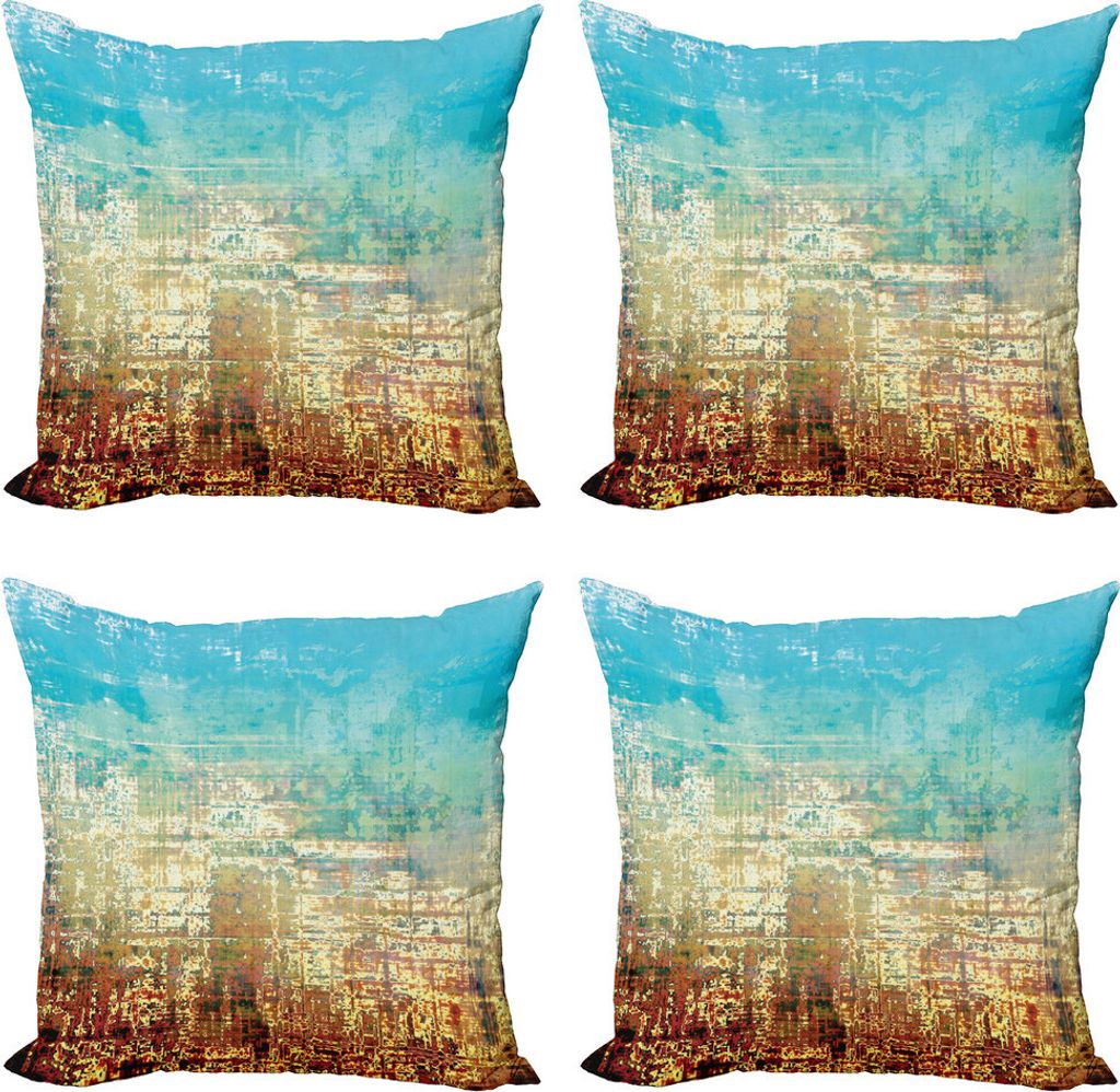 ABAKUHAUS Bunt Kissenbezug Set (4 Stück), Grunge Zeitgenössische Kunst, Moderner Doppelseitiger Digitaldruck, 50 cm x 50 cm, braun Gelb