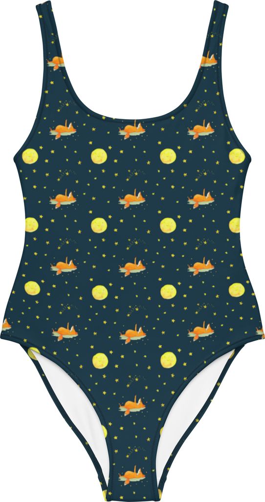 Mr. & Mrs. Panda Schwimmanzug Fuchs Sterne Größe XS - Blau - Geschenk, Swimsuit, Beachwear, Badeanzug, Füchse, Strandmode, Bademode, Mond, Nacht...