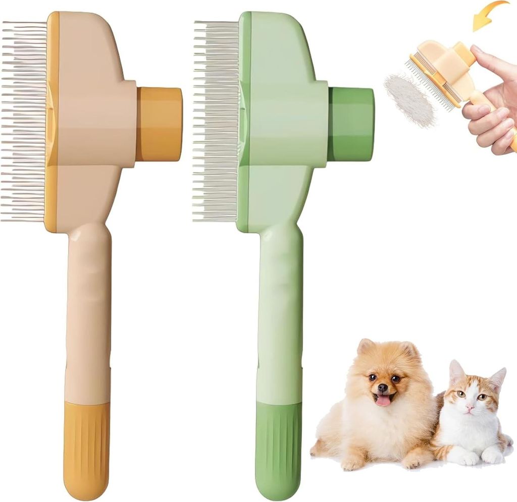 Selbstreinigender Flohkamm für Katzen - 2 Stück mit Entkoppelknopf - Bürstenkamm für Katzen und Hunde - Massage und Reinigung