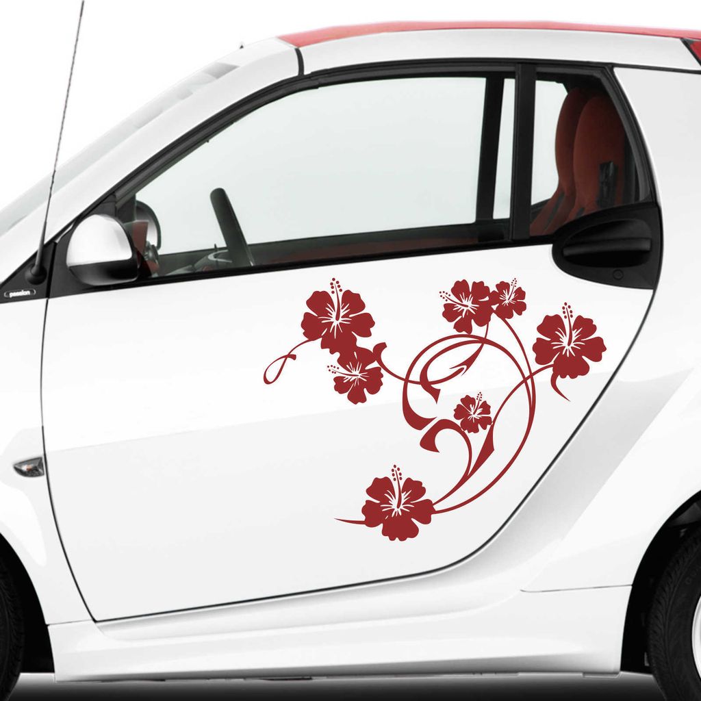 Aufkleber - Autoaufkleber-Set Hibiskus Swirl 2 Stk. je 76cm x 60cm dunkelrot - Tuning Carystyling Heckscheibe Auto