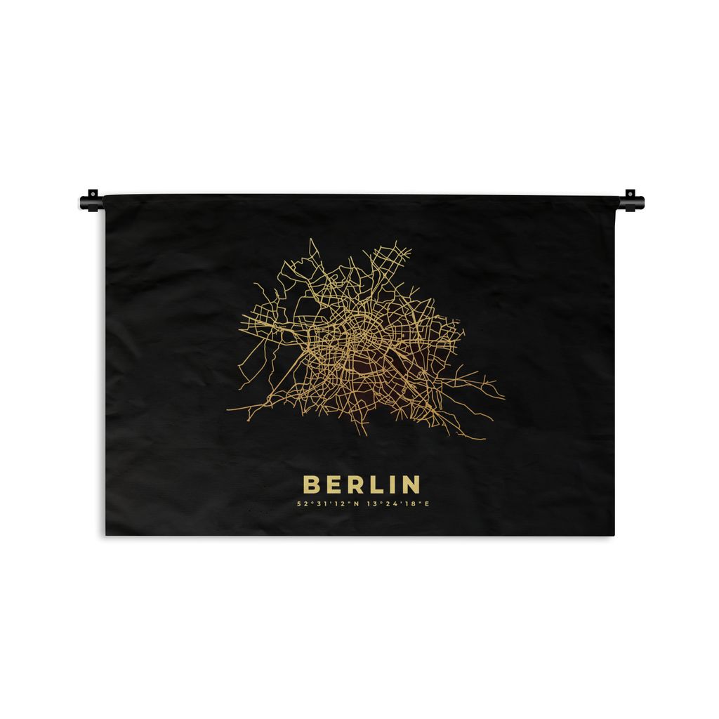 MuchoWow Wandteppich Wandbehang Berlin - Gold - Karte - Stadtplan - Karte 60x40 cm Tapisserie Dekoration Wandtuch - Wanddekorationen