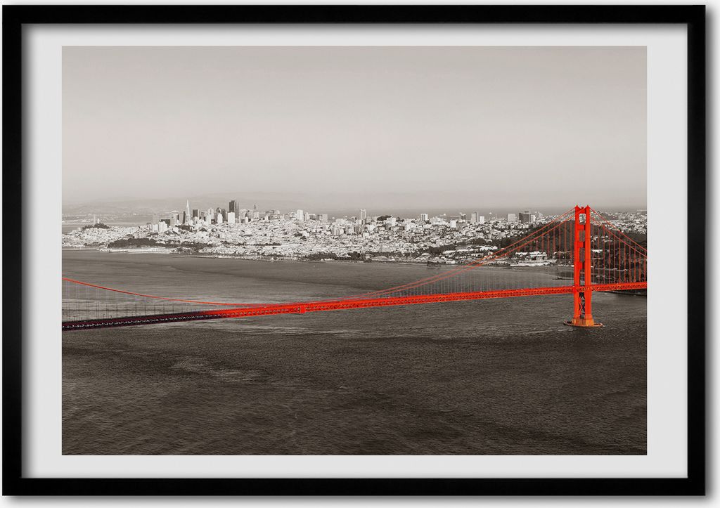 Bild - Bilderrahmen - 100 cm x 70 cm - MDF - Rahmen - Foto - Wandkunst Brücke in San Francisco