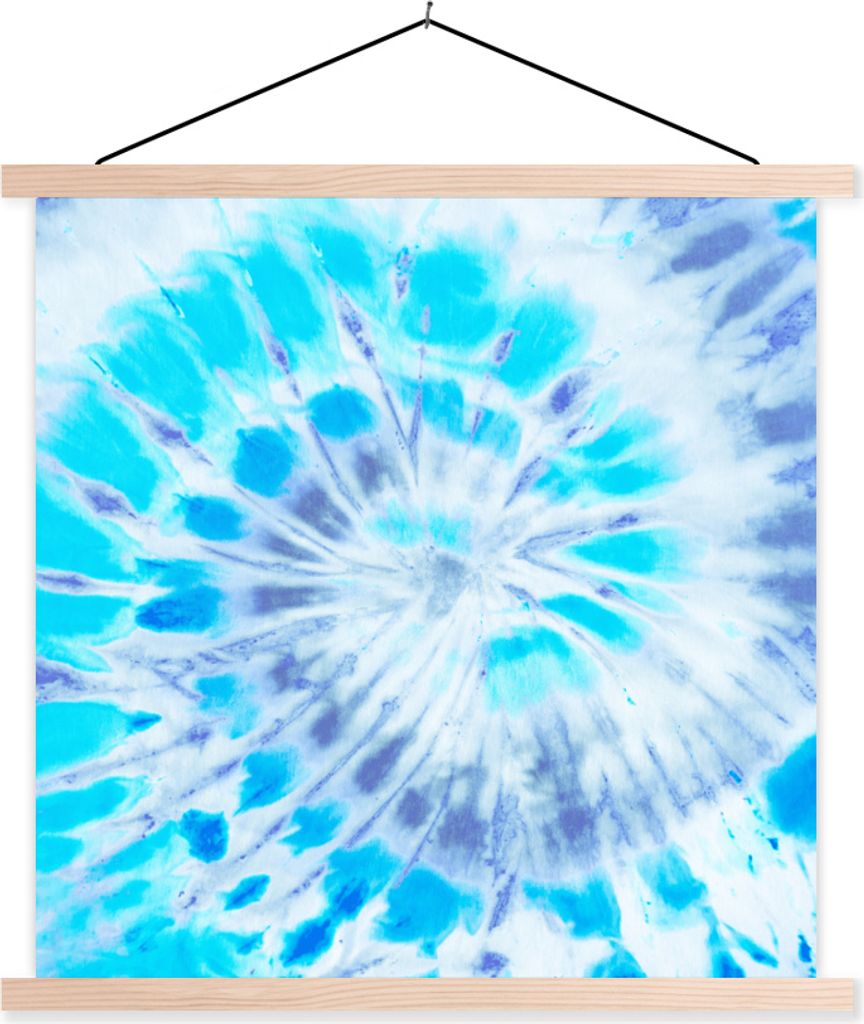 MuchoWow Textilposter Sommer - Krawattenfärbung - Blau 40x40 cm mit holzfarbenen Rahmen - Posterleiste