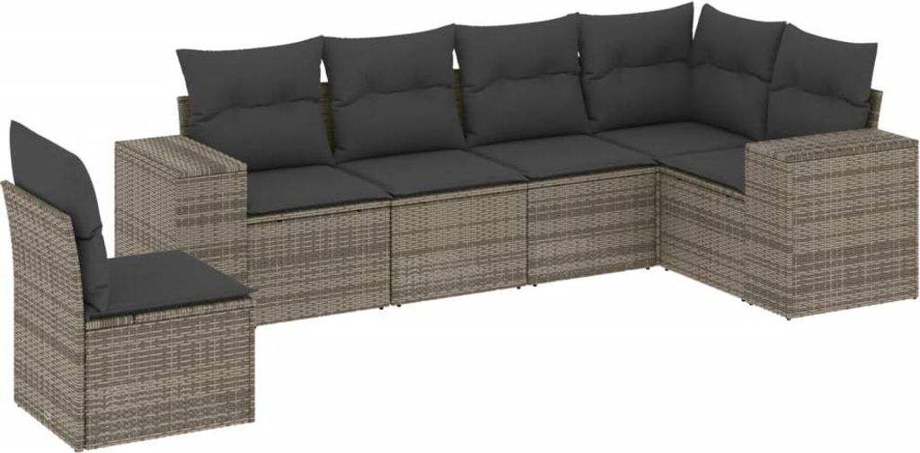 vidaXL 6-tlg. Garten-Sofagarnitur mit Kissen Grau Poly Rattan
