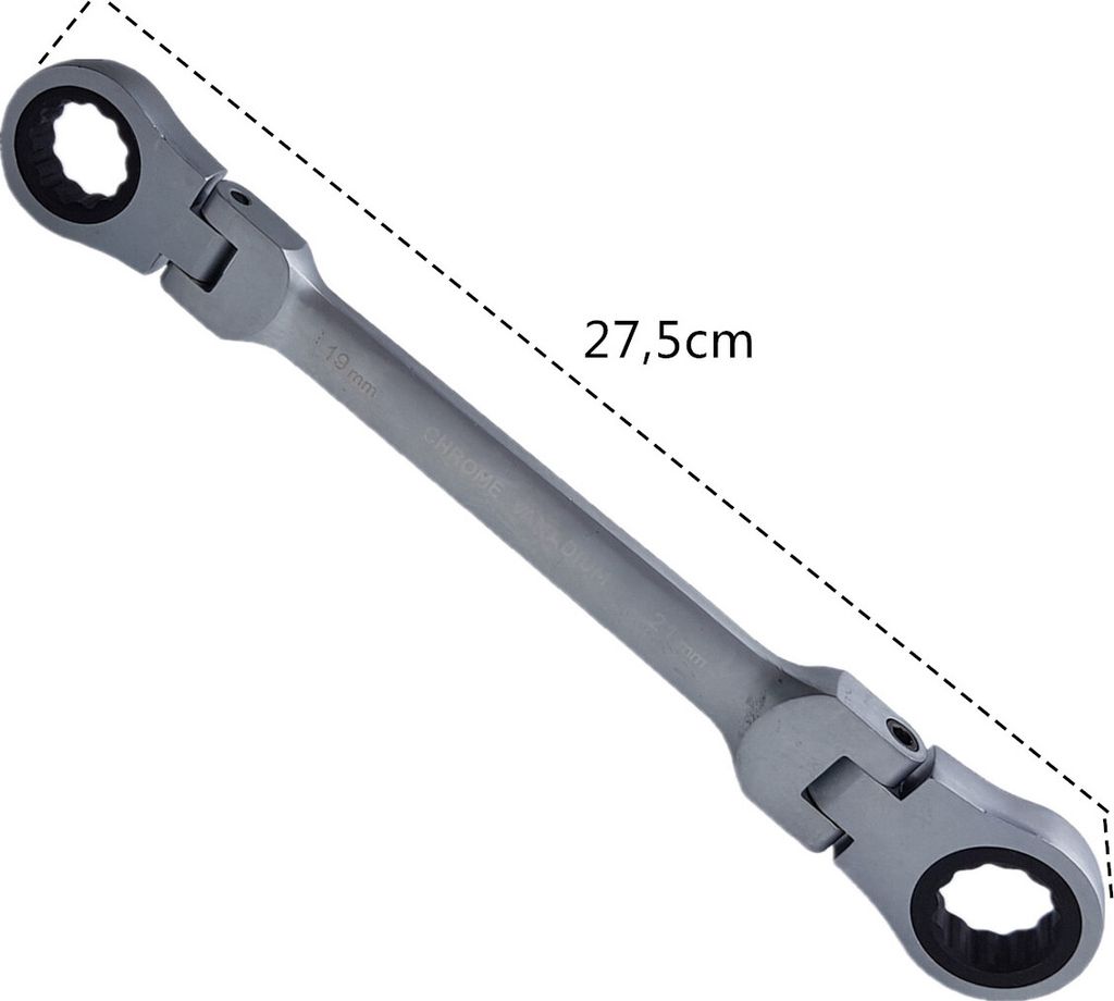 19mm x 21mm GELENK Doppel-Ratschenringschlüssel Produktbild 