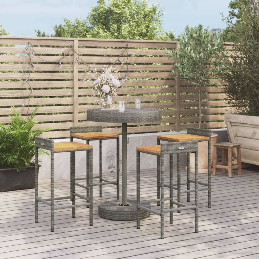 "Rabatt" 5-tlg. Gartenbar-Set Grau Poly Rattan & Massivholz Akazie - Lounge-Dining set CC8106