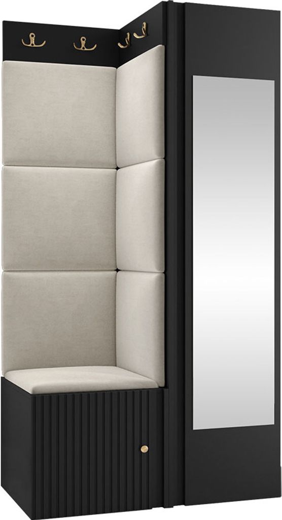 MIRJAN24 Garderoben-Set Orion Ryfel Slim XXVI, Kleiderschrank, Schuhschrank, Kleiderhakenbrett, 7x Paneel 42x42, Spiegel, 6 Kleiderhaken, Metallgri...