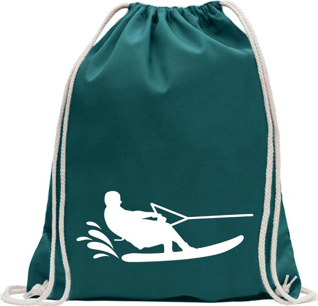 Kiwistar - Turnbeutel - petrol - Wakeboarden Ski Sportler - Fun Rucksack Sport Beutel Gymsack Baumwolle mit Ziehgurt