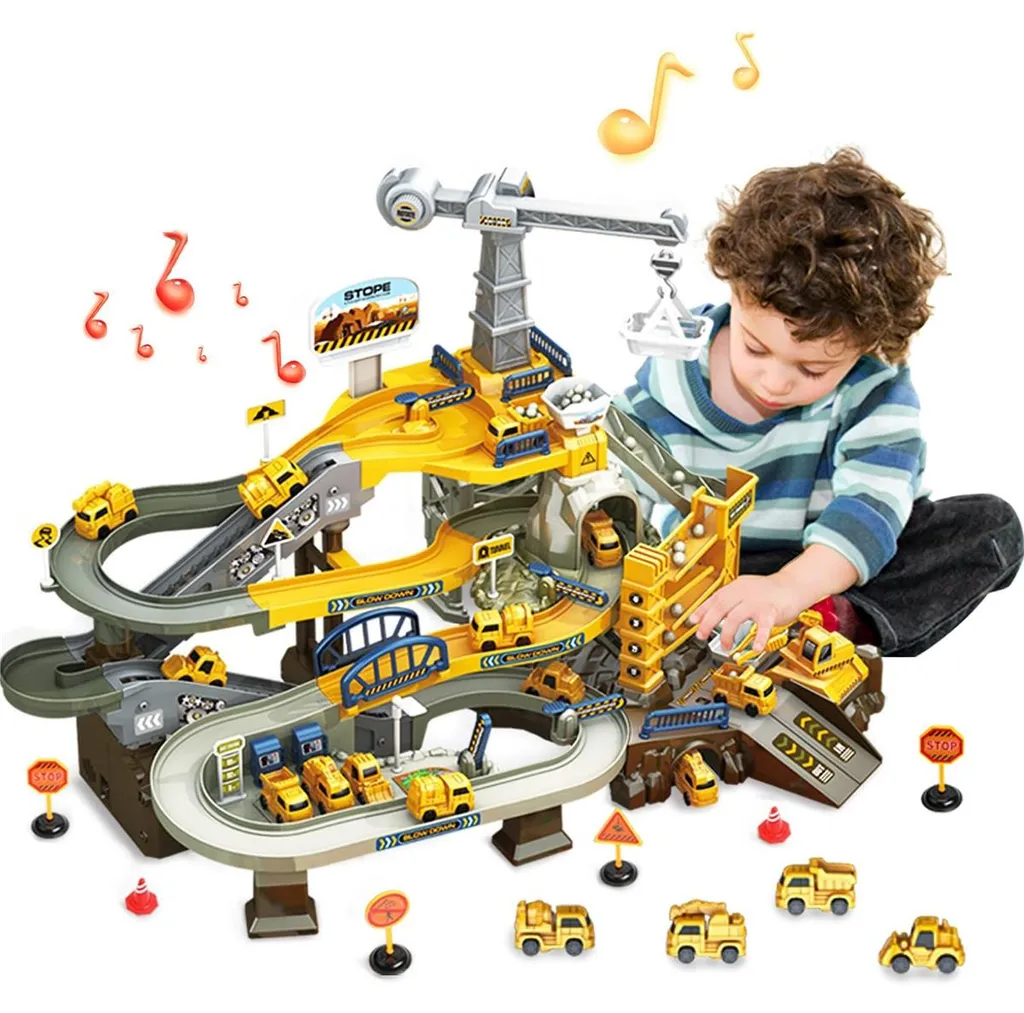 Circuit de course 4 niveaux pour ranger les voitures et s'amuser en musique