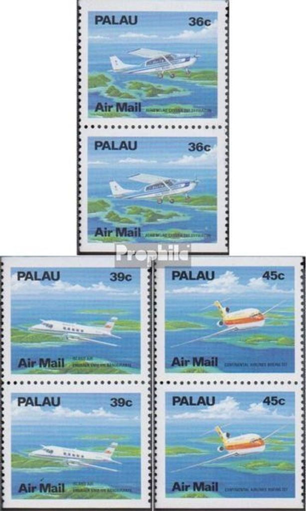 Briefmarken Palau-Inseln 1989 Mi 278Do/Du-280Do/Du Paare (kompl.Ausg.) postfrisch Freimarken: Flugzeuge