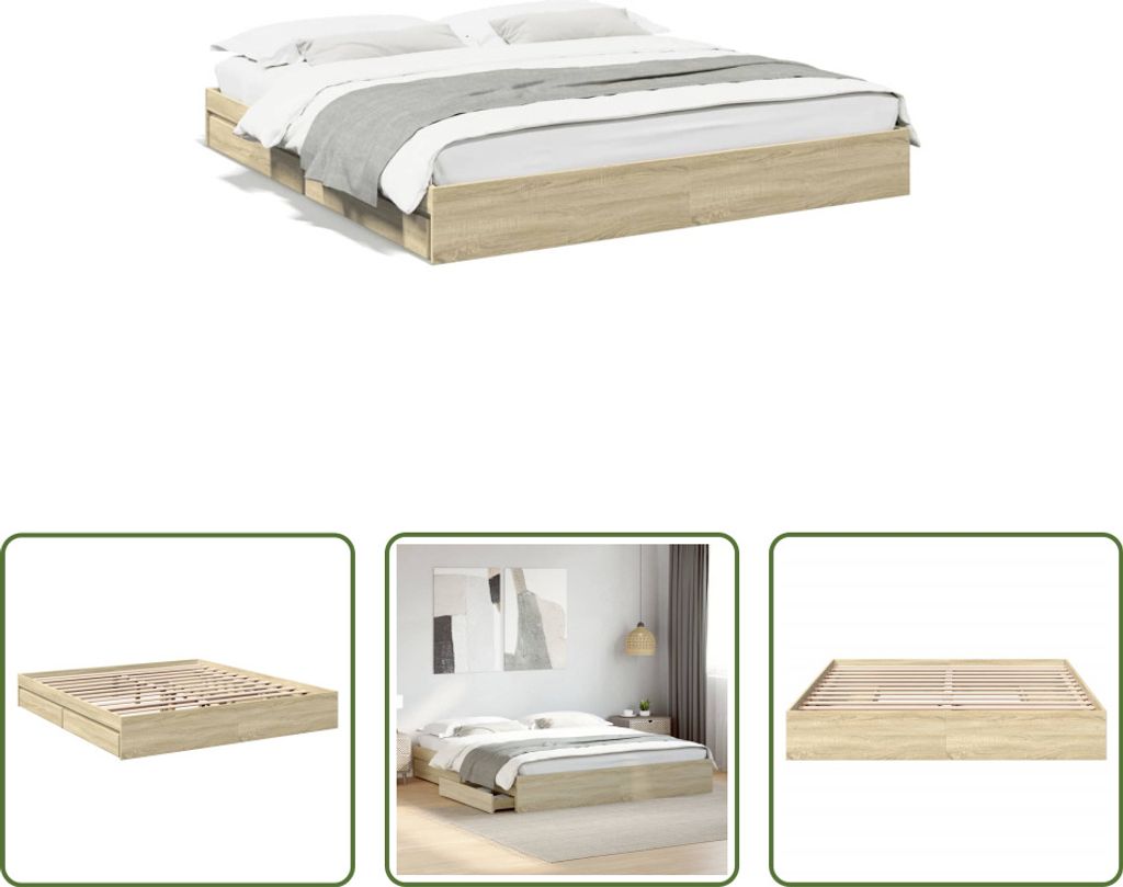 The Living Store Bettgestell mit Schubladen Sonoma-Eiche 180x200cm Holzwerkstoff