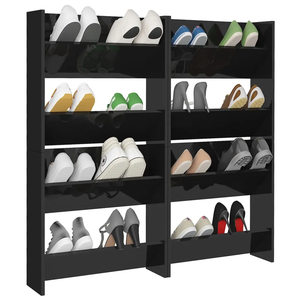 Solution gain de place Armoires à chaussures murales 4 pcs Noir Chic