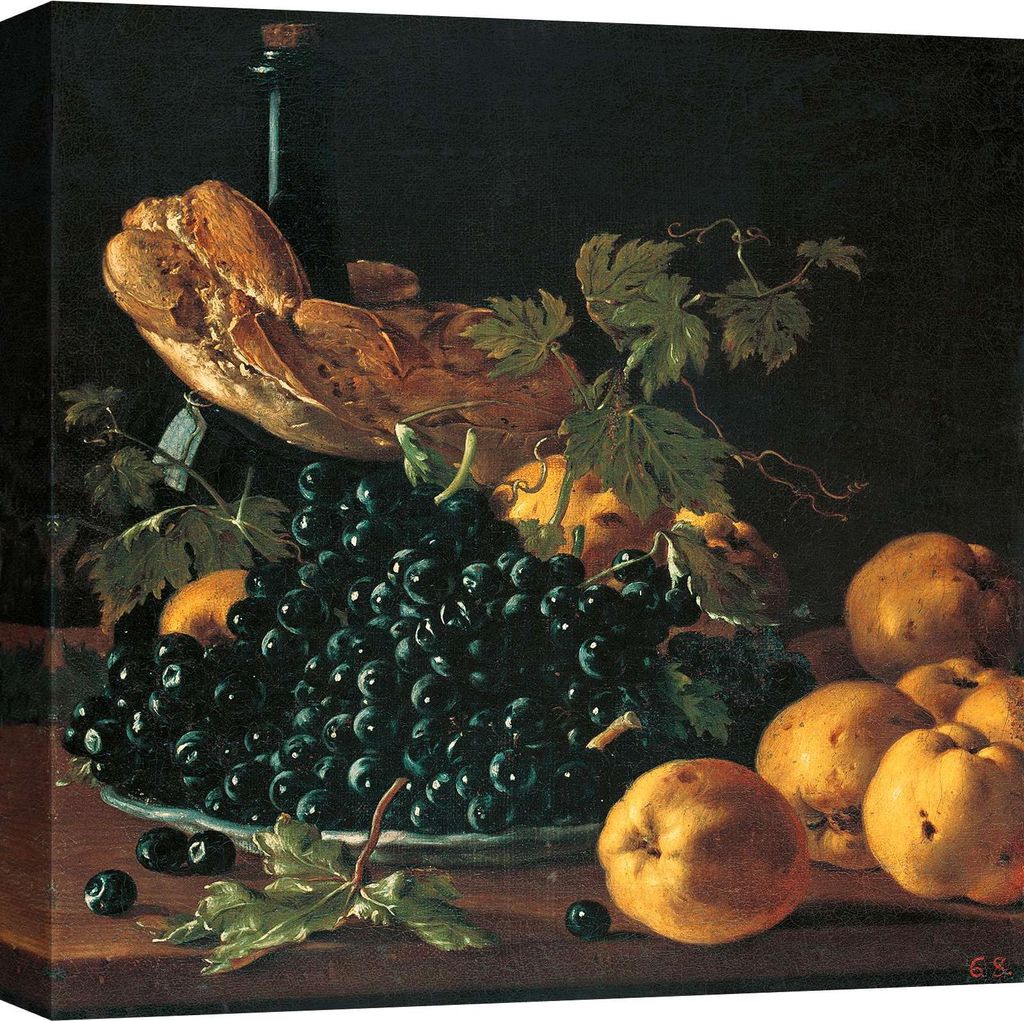 Leinwandbilder - Luis Egidio Meléndez - Stillleben mit Brot, Äpfeln, Trauben und einer Flasche. 1771 - 70 x 70 cm