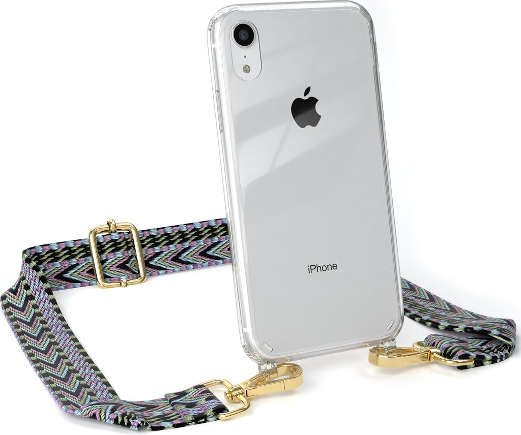 EAZY CASE Handykette - Verstellbarer Trageriemen kompatibel mit Apple iPhone XR, Handykordel mit transparenter Silikon-Hülle, Band in Lila