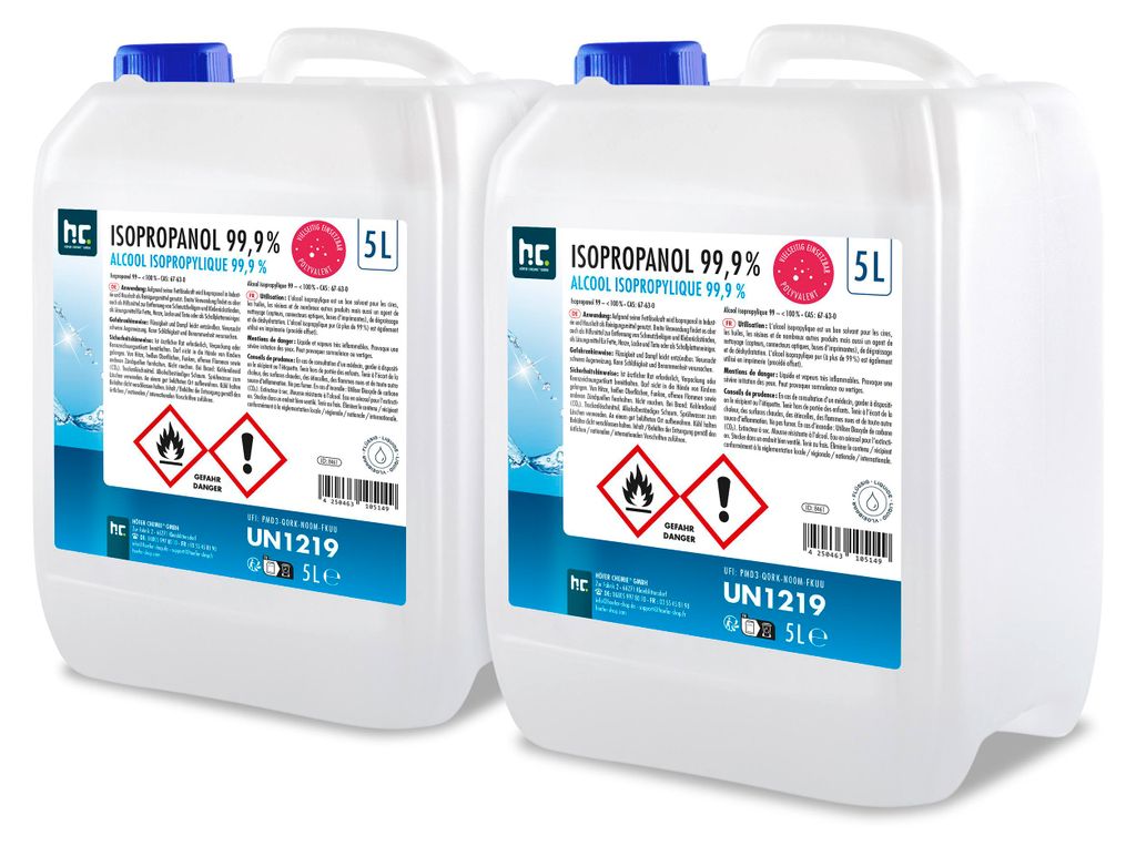 5 L Isopropanol 99,9% zur Flächenreinigung, als Lösungsmittel für Fette, Harze, Lacke, Tinte