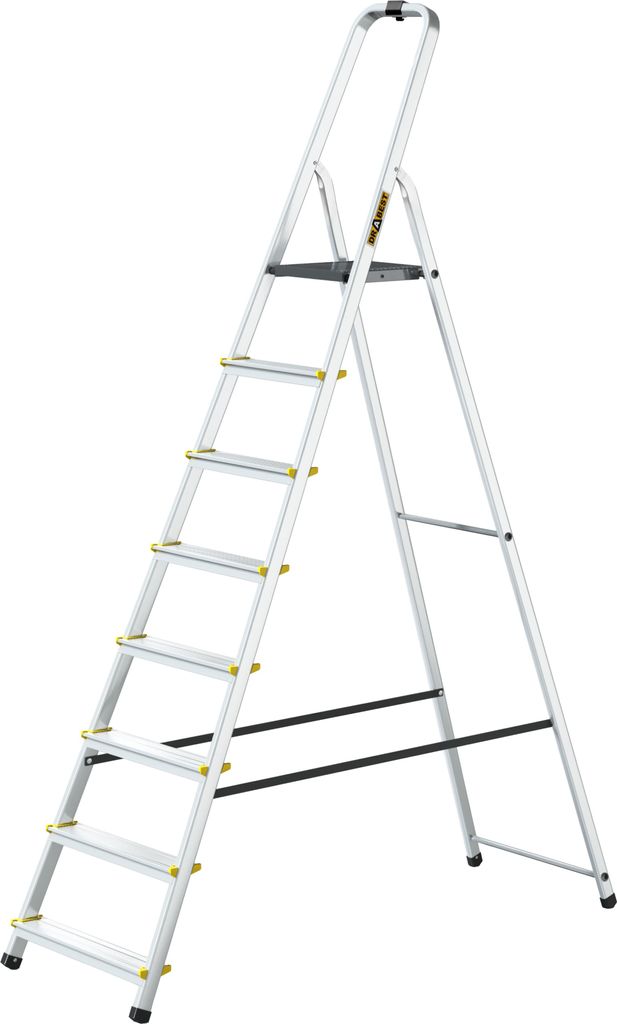 Drabest | Leiter - Aluminium Leiter Pro - 8 Stufen - Trittleiter - Stabil, Antirutsch, Praktischer Haken - Tragkraft 150 kg