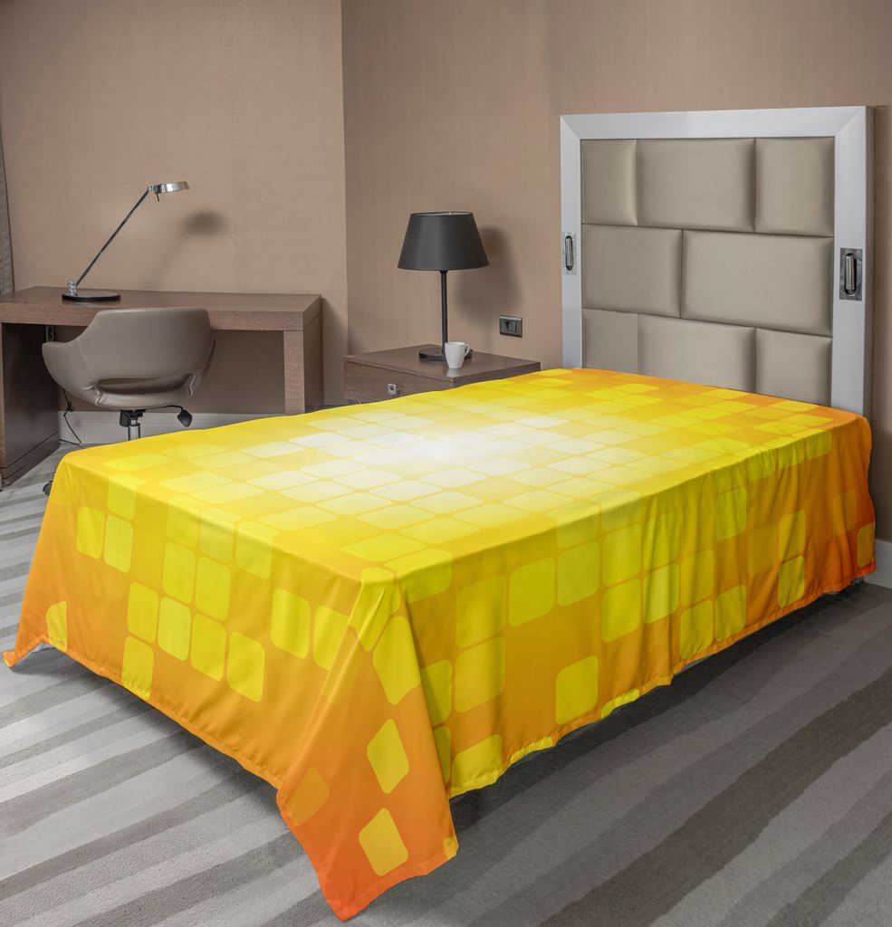 ABAKUHAUS Gelb Bettlaken, Mosaik Retro Quadratische Formen Und Muster Pixel Strahlen Modernes Grafikdesign, weiches bequemes oberes Bettlaken für ...