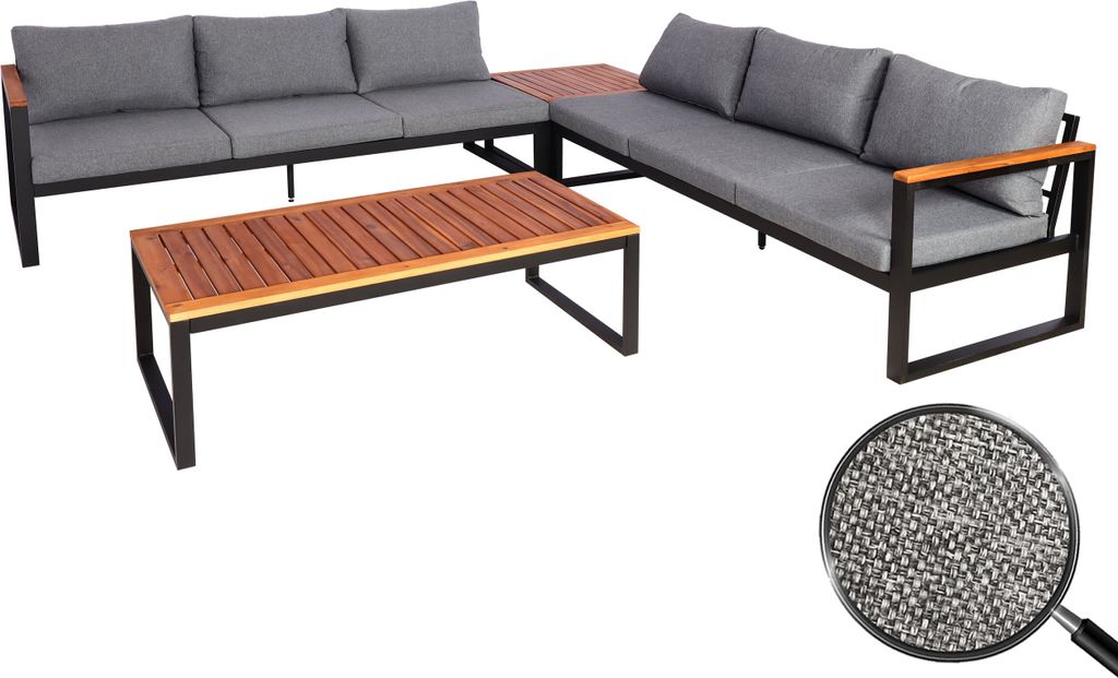 Garten-Garnitur HWC-L26, Gartenlounge Lounge-Set Sitzgruppe Sofa, Aluminium Akazie Holz MVG- dunkelgrau