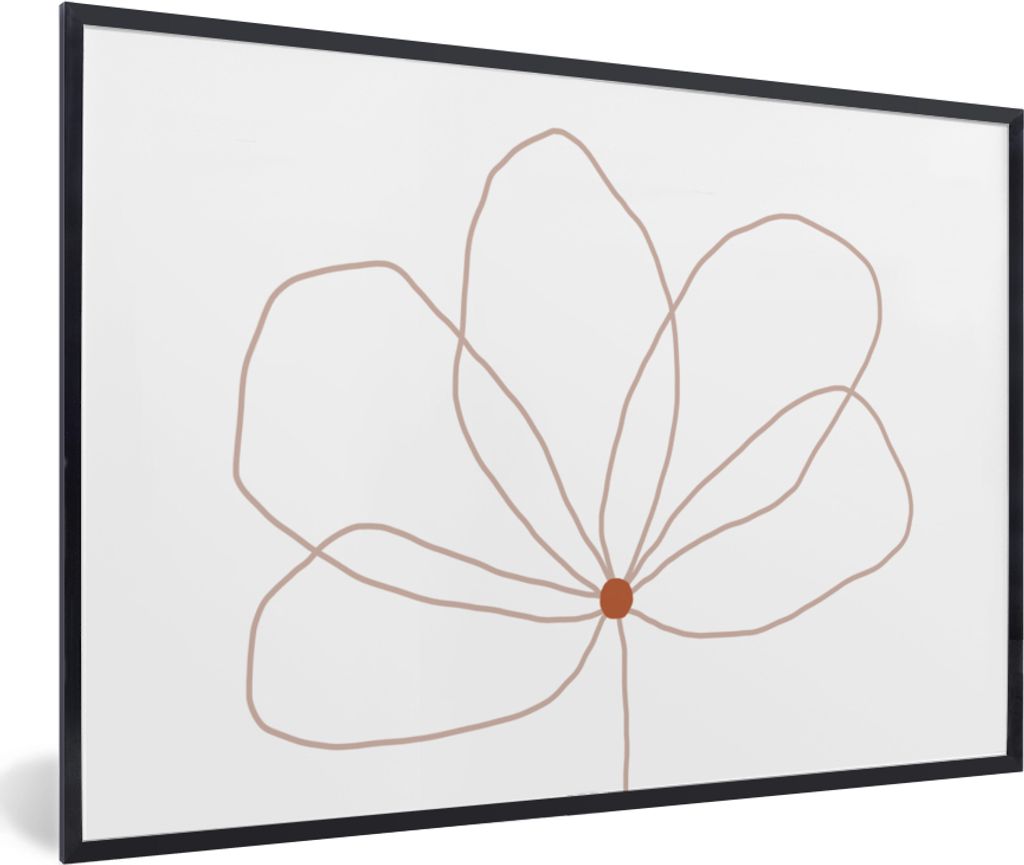 MuchoWow Gerahmtes Poster Blume - Strichzeichnung - Natur 60x40 cm - Poster mit Schwarzem Bilderrahmen Wandposter Rahmen Foto Bilder - Printing -...