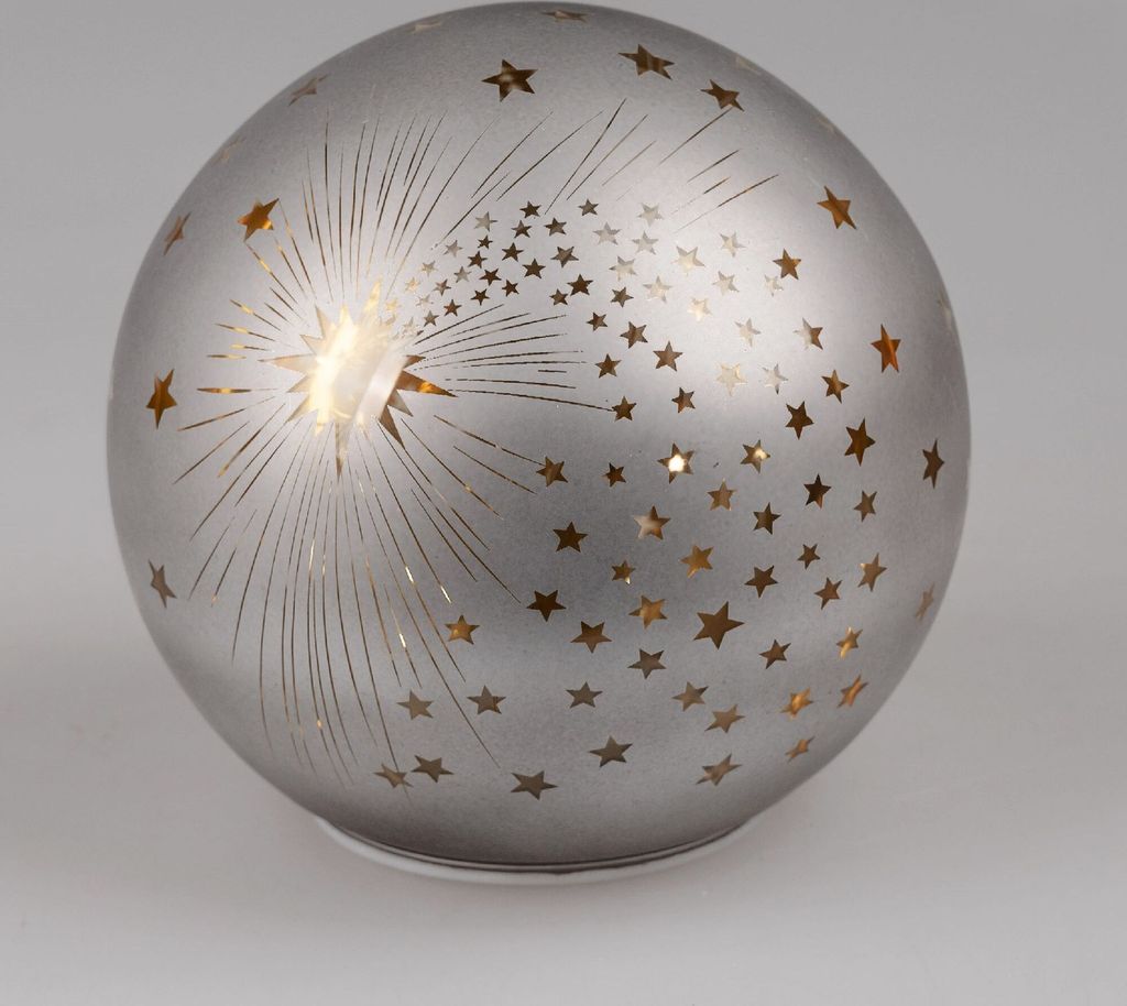 LED Deko Kugel SPIRIT mit Sternen zum stellen D. 15cm matt grau Glas Formano W24