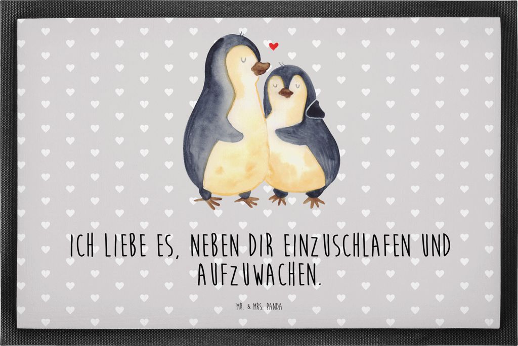 Mr. & Mrs. Panda fußmatte Pinguine Einschlafen 50 x 75 cm - Grau Pastell - Geschenk, für Frauen, Bodenvorleger, Hochzeitstag, Valentinstag, Freun...