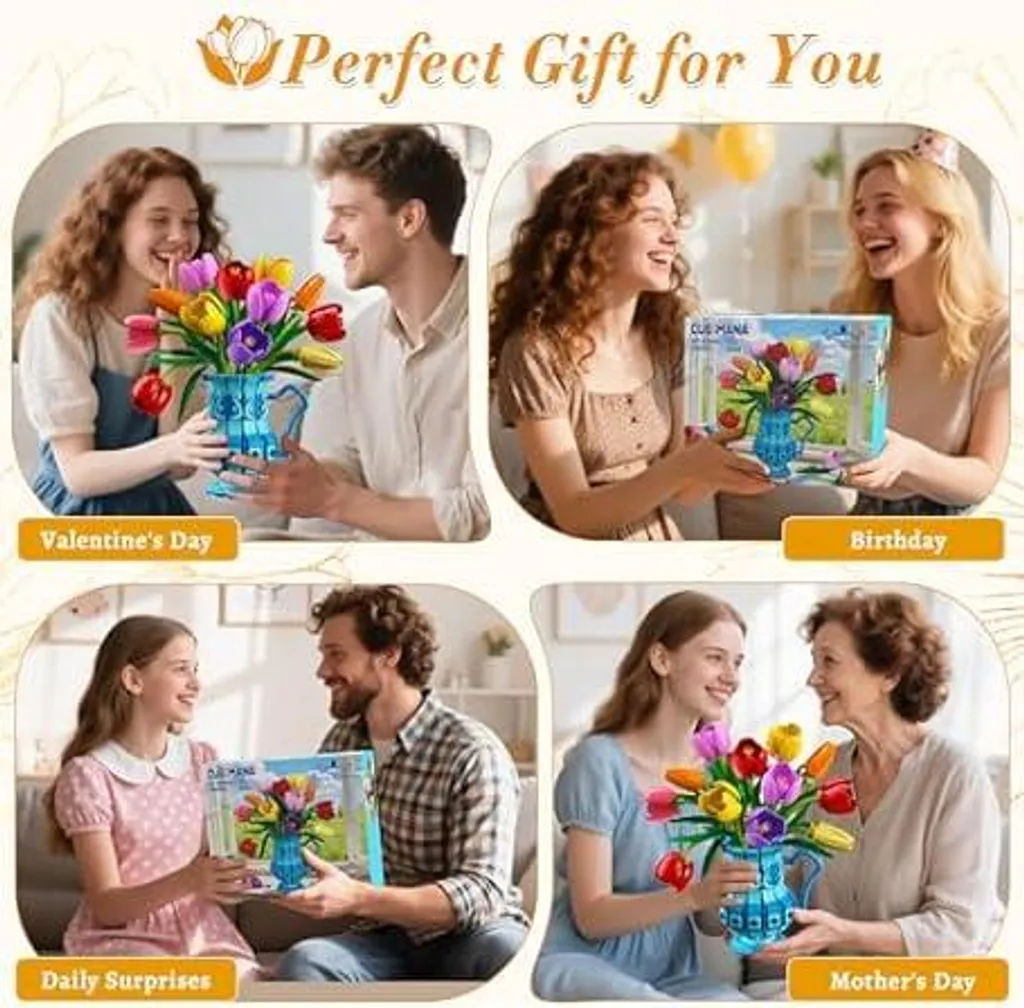 Bouquet Tulipani Mattoncini 768 Pezzi - Regalo Compleanno e Anniversario - 6
